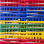 Stack of colorful shopping baskets